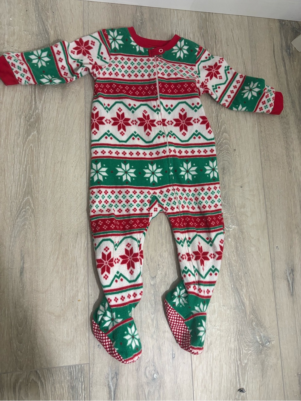 Holiday Fair Isle Kids Footed Pajamas - Red & Green
